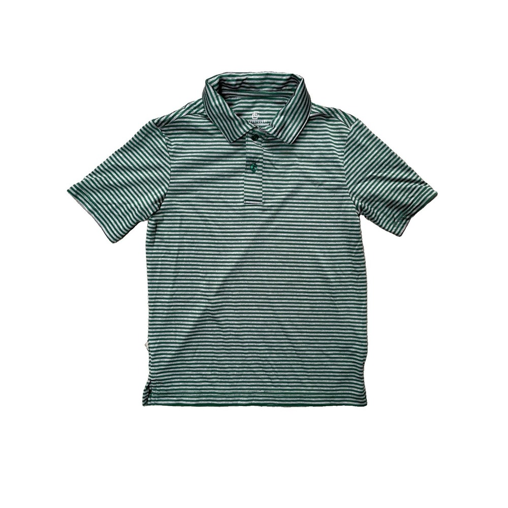 Class Club Boys Polo Shirt Size 10-12 Green Gray Striped Golf Performance